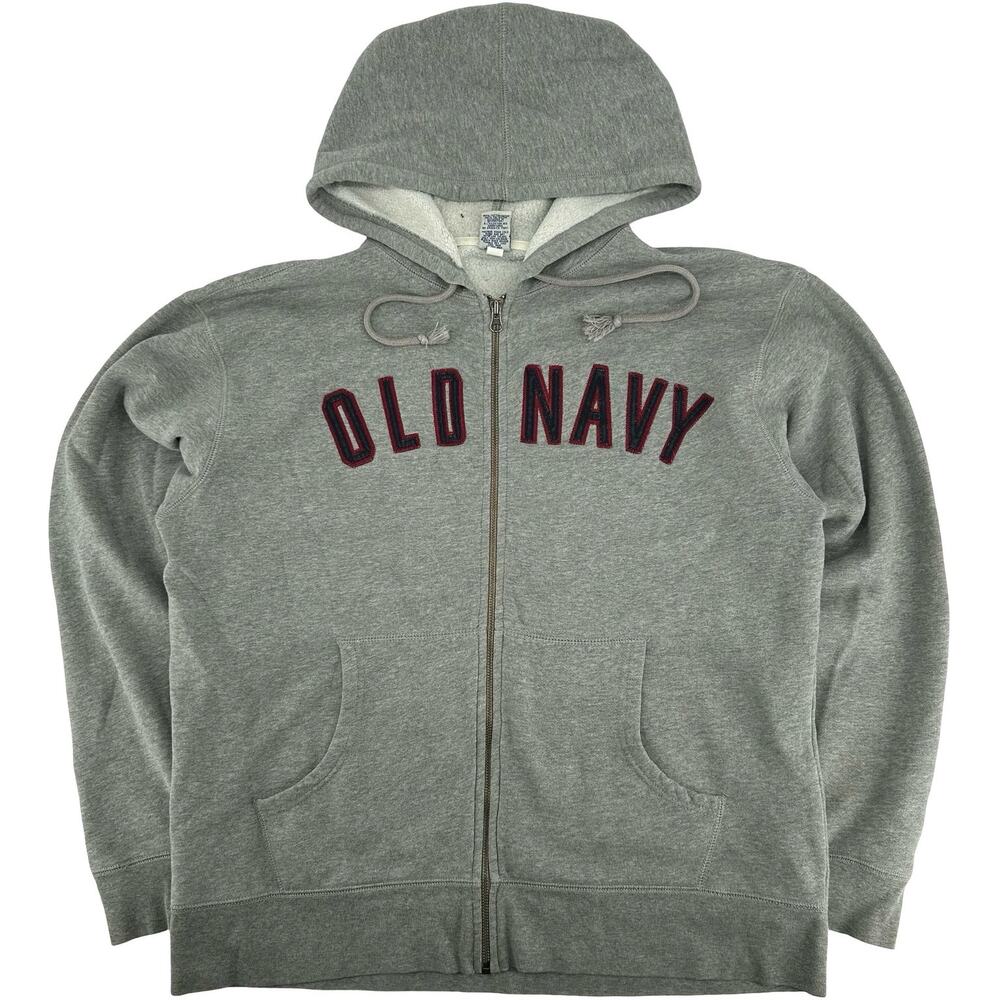 Vintage y2k Men's Grey Red Old Navy Block Letter Full Zip Hoodie Sweatshirt Sz L